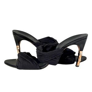 Gucci Black Stretch Plisse Fabric Bamboo Heel Slides